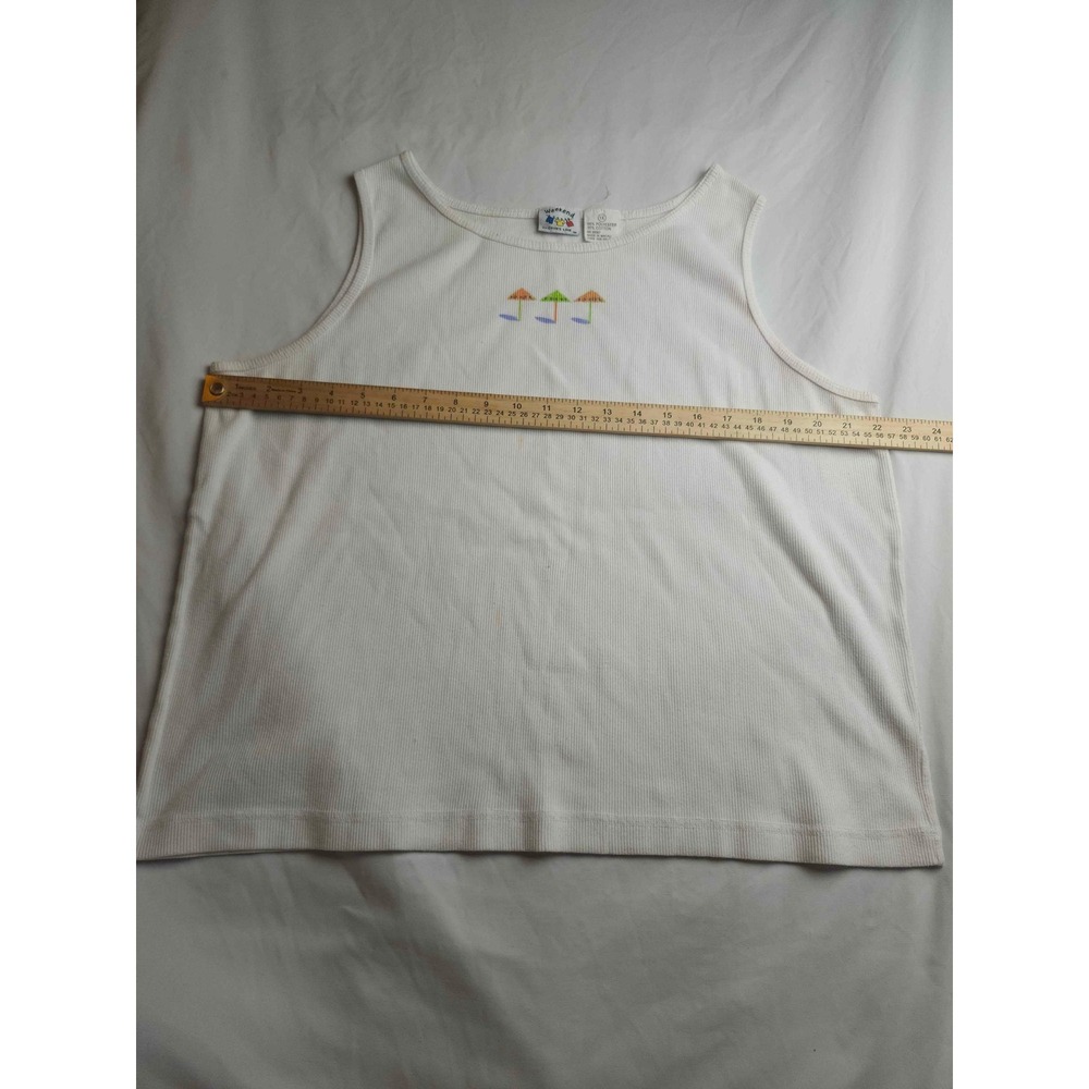 Vintage Weekend Clothes Line White Ribbed Tank Top Beach Umbrella Embroidered 1X - Picture 4 of 8